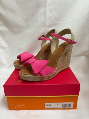 Kate Spade Jumper Pink Grosgrain Bow Espadrille Wedge Sandals NWT Size 8.5